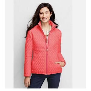 LANDS END Primaloft Packable Quilted Jacket Size M Sun Washed Melon